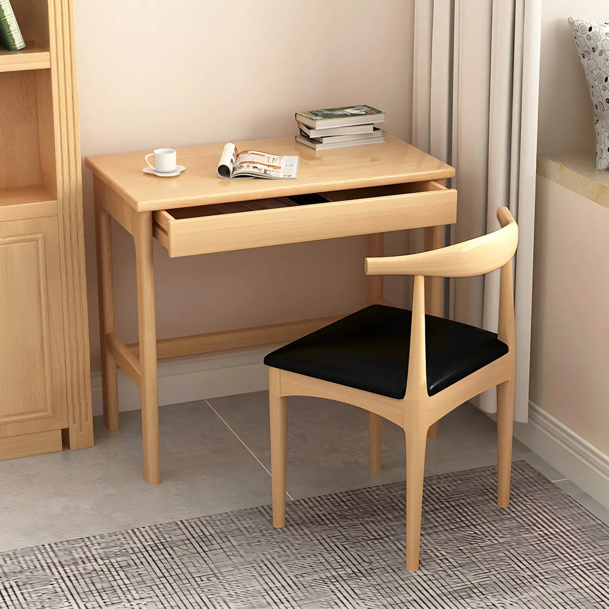 Rubberwood H-Shape Base Writing Desk with Drawers Image - 2