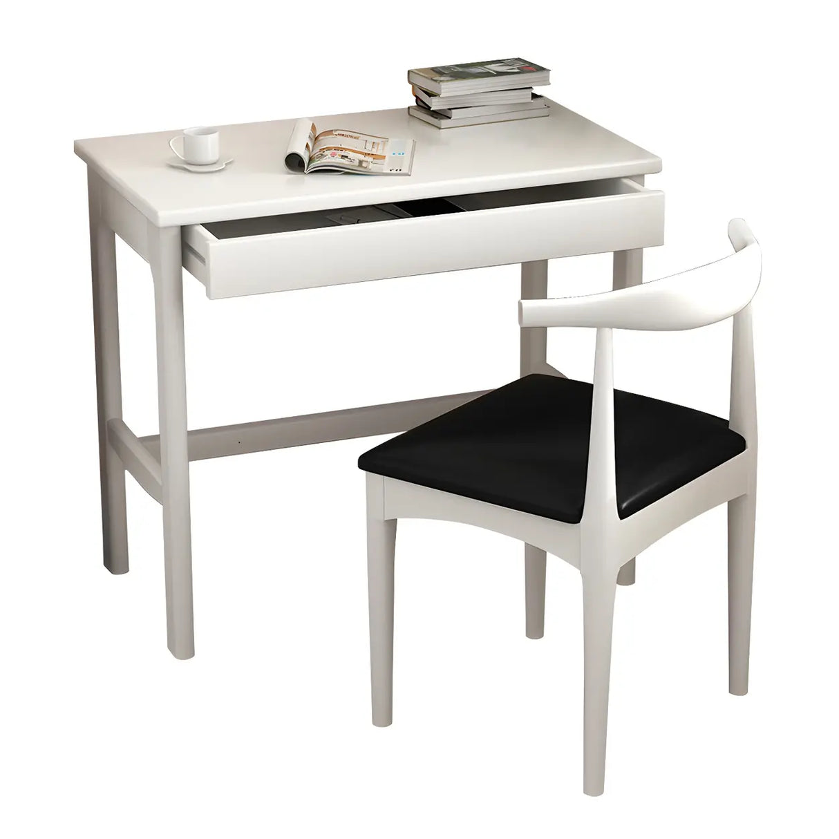 Rubberwood H-Shape Base Writing Desk with Drawers Image - 5