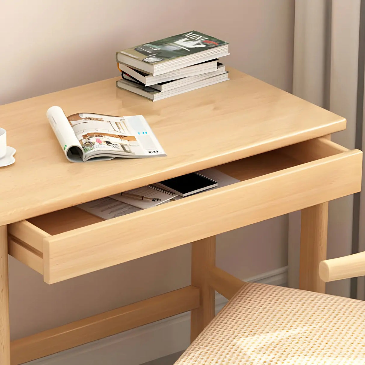 Rubberwood H-Shape Base Writing Desk with Drawers Image - 7