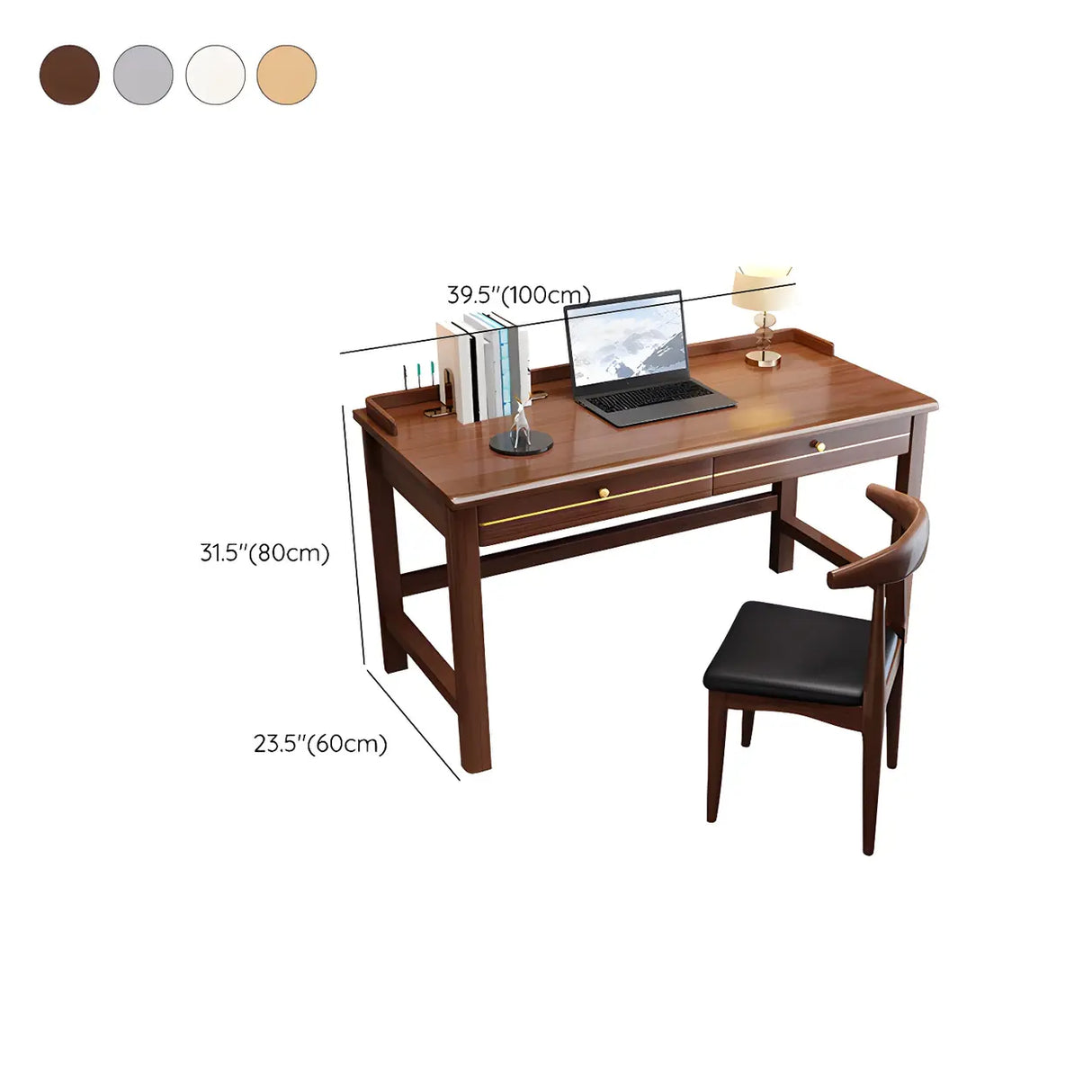 Rubberwood H-Shaped Base Writing Desk with Drawers Image - 12