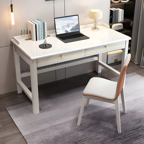 Rubberwood H-Shaped Base Writing Desk with Drawers Image - 2