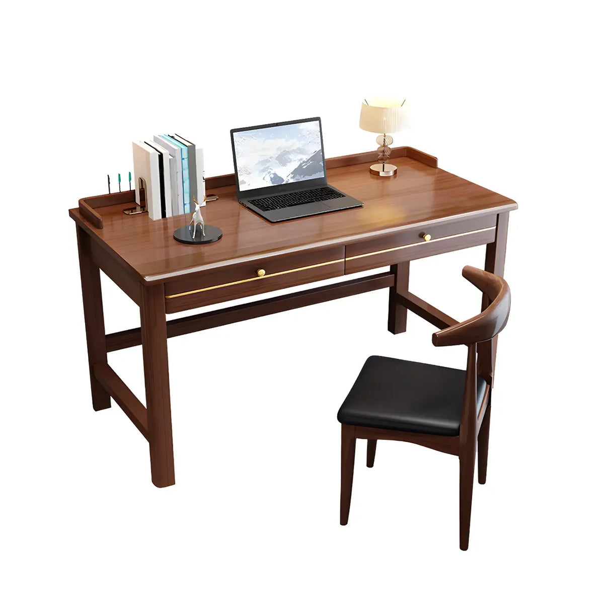 Rubberwood H-Shaped Base Writing Desk with Drawers Image - 5