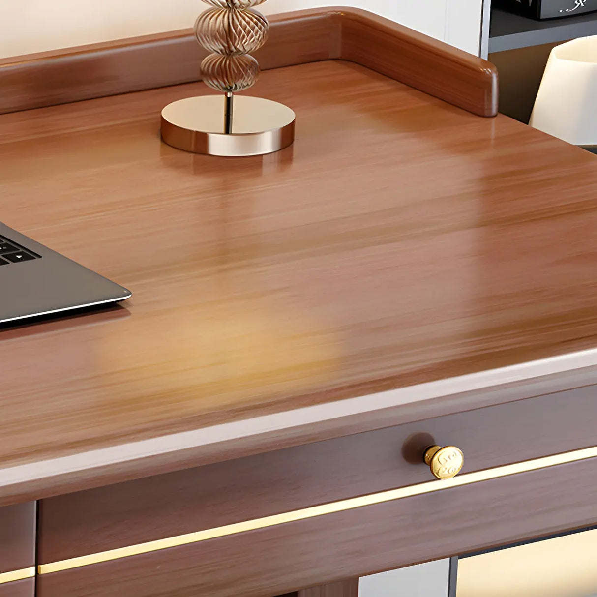 Rubberwood H-Shaped Base Writing Desk with Drawers Image - 6