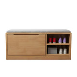 Rubberwood Linen Blend Entryway Bench with Shoe Storage Image - 13