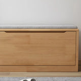 Rubberwood Linen Blend Entryway Bench with Shoe Storage Image - 3