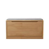 Rubberwood Linen Blend Entryway Bench with Shoe Storage Image - 9