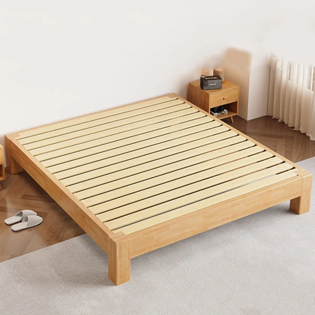 Rubberwood Minimalist Queen Platform Panel Bed with Legs Image - 1