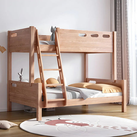 Rubberwood Space-Saving Bunk Bed with Mattress and Guardrail Image - 1