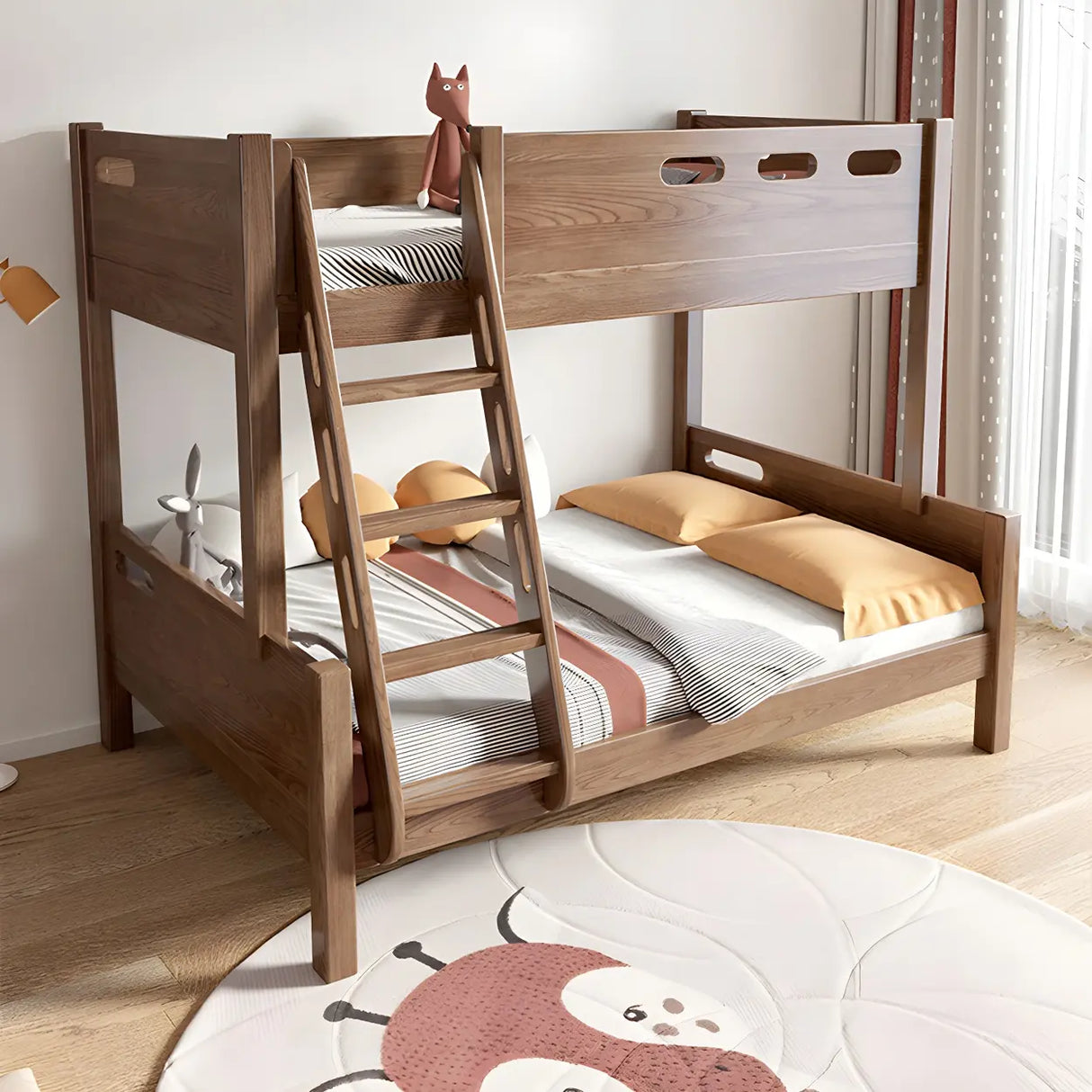Rubberwood Space-Saving Bunk Bed with Mattress and Guardrail Image - 10