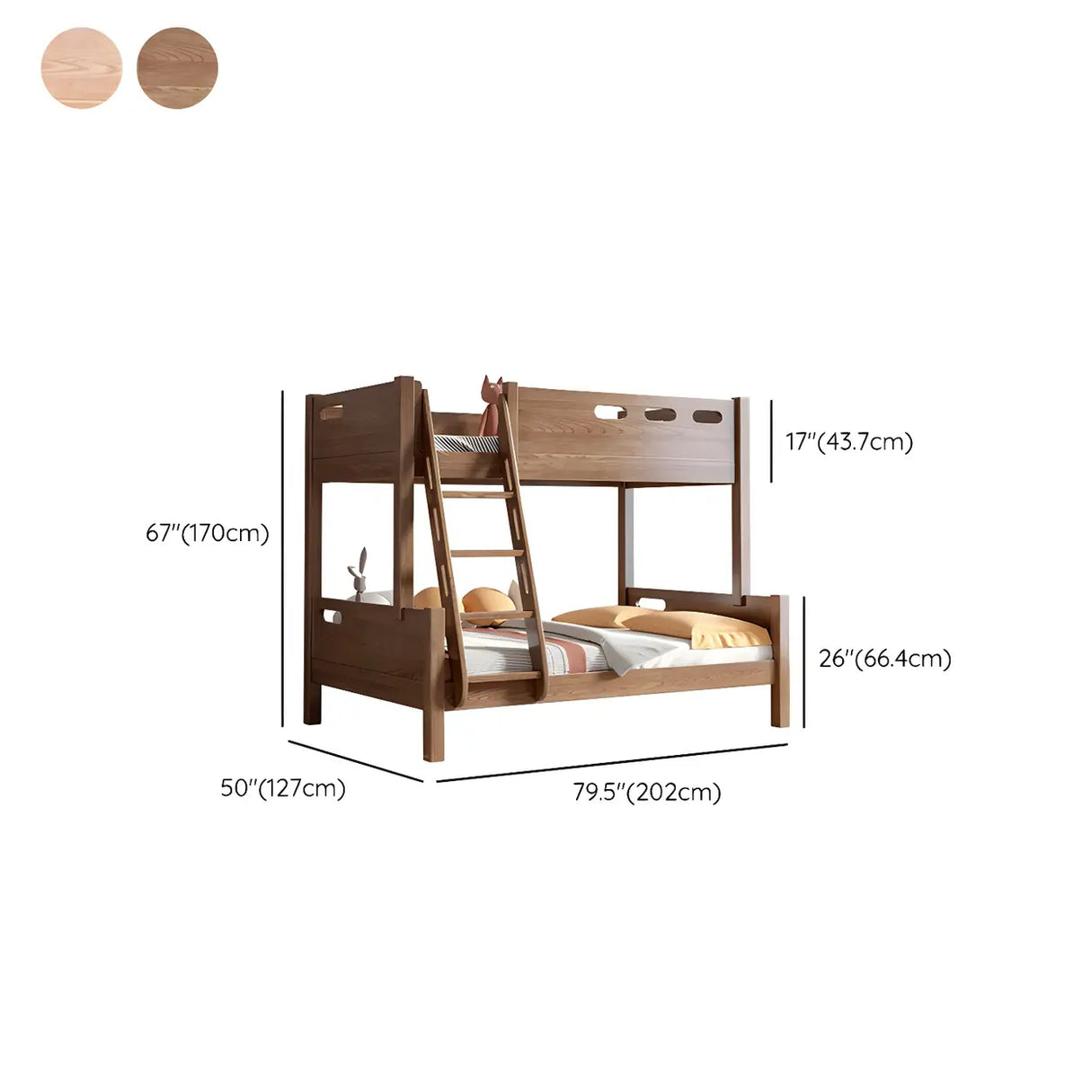 Rubberwood Space-Saving Bunk Bed with Mattress and Guardrail 
