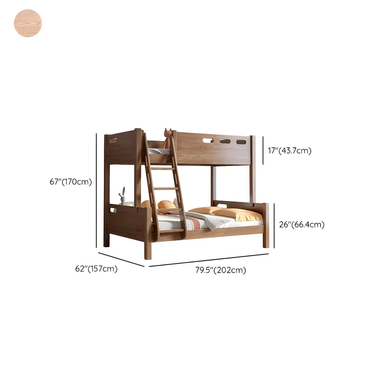 Rubberwood Space-Saving Bunk Bed with Mattress and Guardrail Image - 14