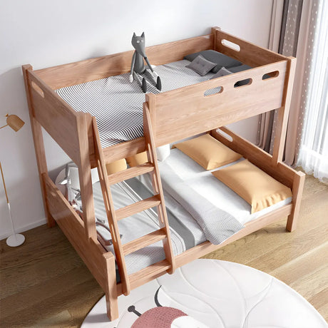 Rubberwood Space-Saving Bunk Bed with Mattress and Guardrail Image - 2