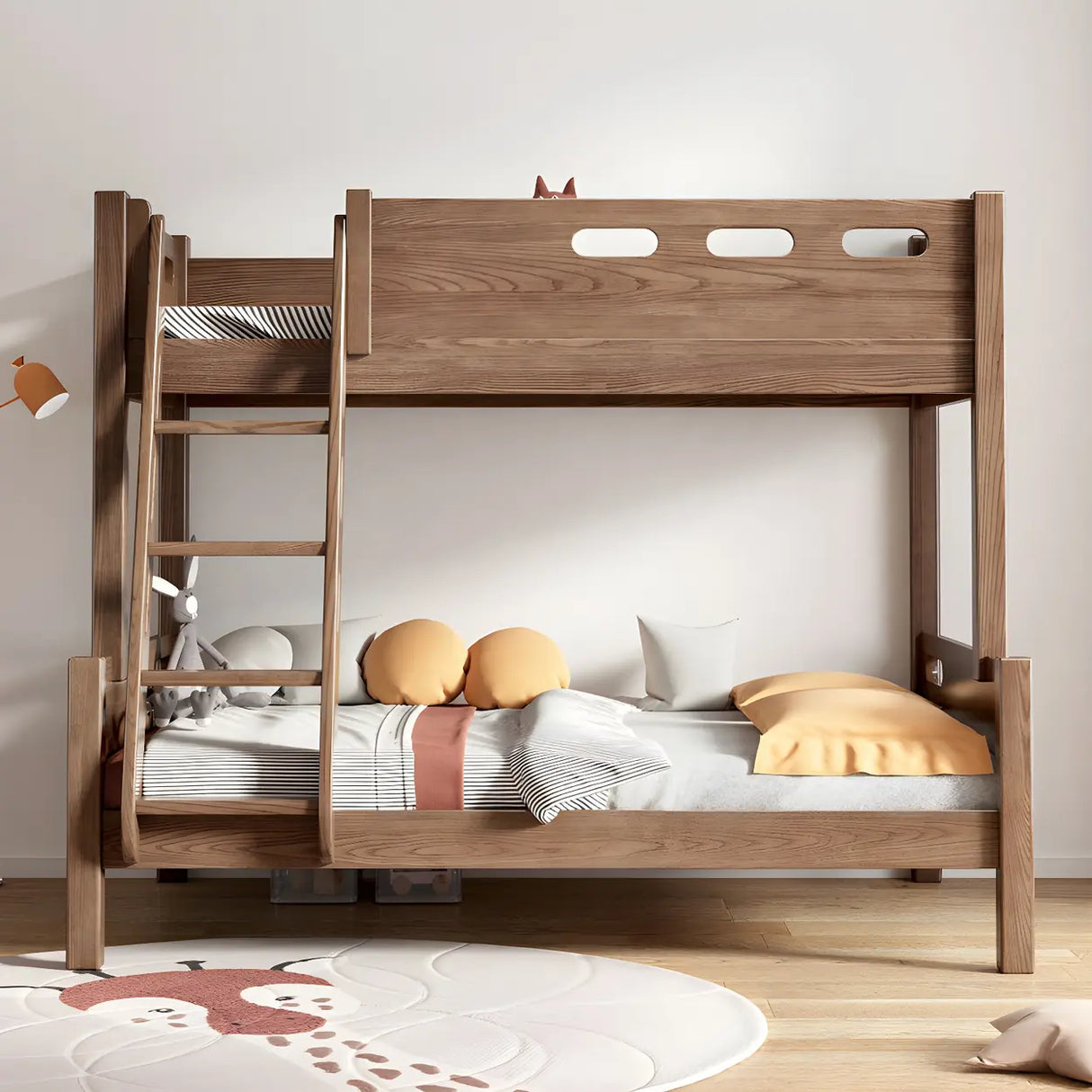 Rubberwood Space-Saving Bunk Bed with Mattress and Guardrail Image - 3