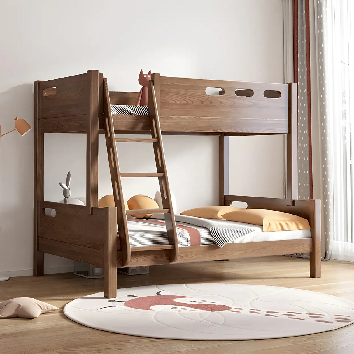Rubberwood Space-Saving Bunk Bed with Mattress and Guardrail Image - 4