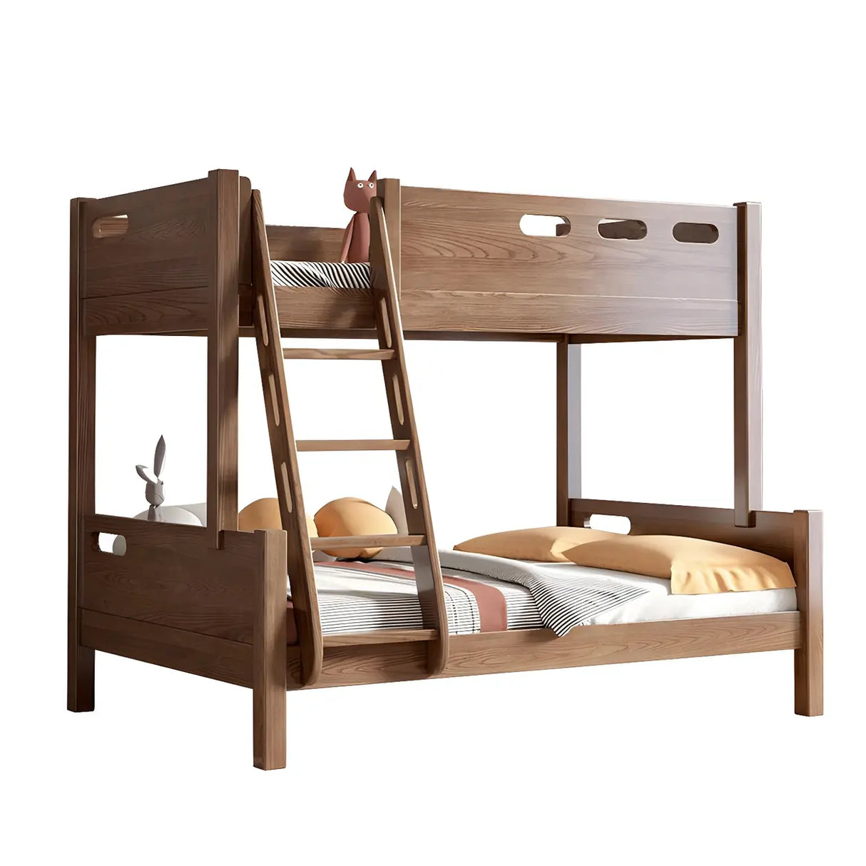 Rubberwood Space-Saving Bunk Bed with Mattress and Guardrail Image - 5