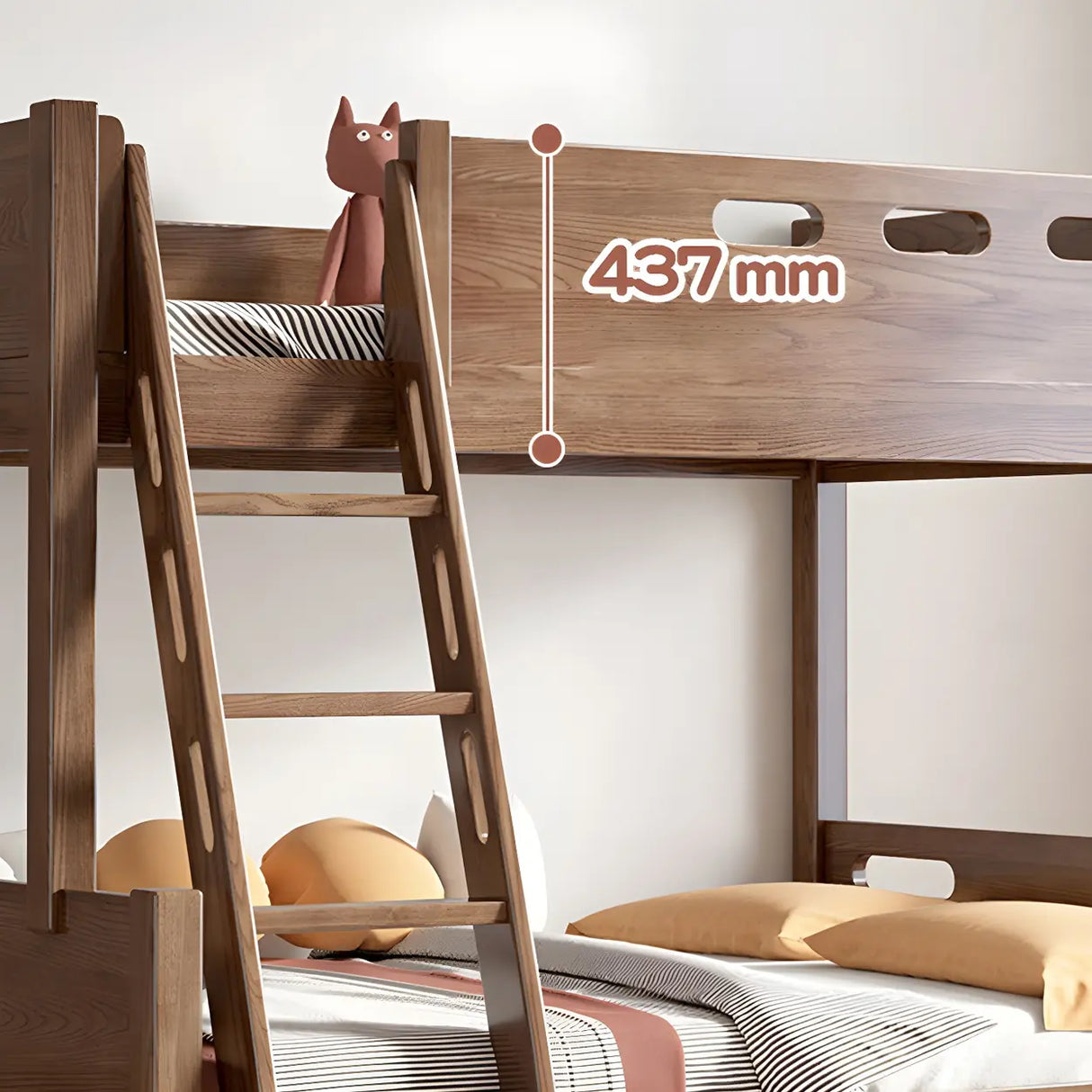 Rubberwood Space-Saving Bunk Bed with Mattress and Guardrail Image - 6