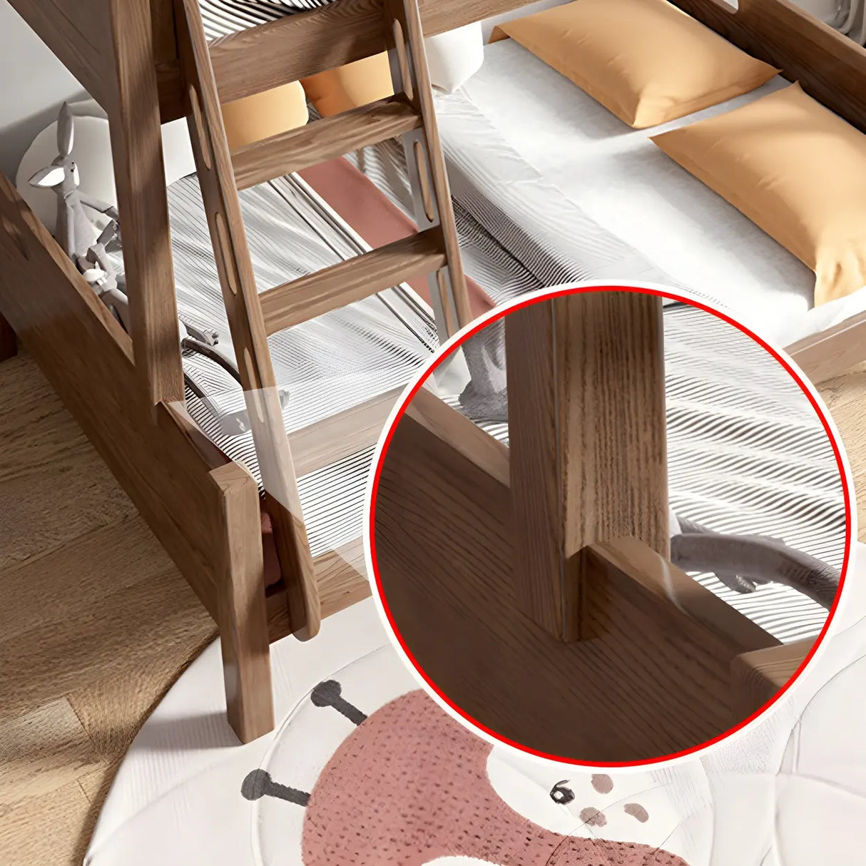 Rubberwood Space-Saving Bunk Bed with Mattress and Guardrail Image - 7