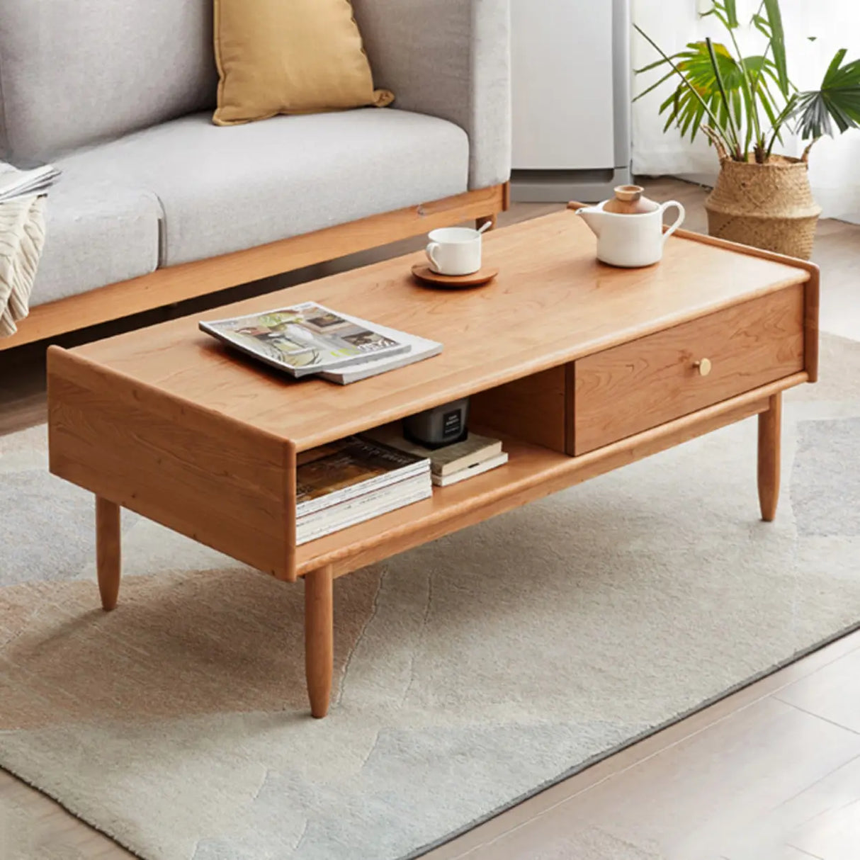 Rusitc Rectangular Natural Wood Coffee Table with Drawers Image - 1