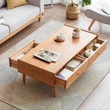 Rusitc Rectangular Natural Wood Coffee Table with Drawers Image - 2