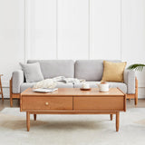 Rusitc Rectangular Natural Wood Coffee Table with Drawers Image - 3