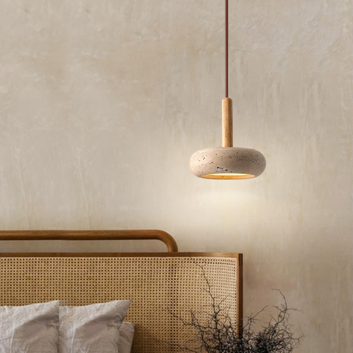 Rusti Natural Finish Sintered Stone Drum Pendant Light Image - 1