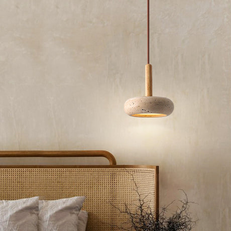 Rusti Natural Finish Sintered Stone Drum Pendant Light Image - 1