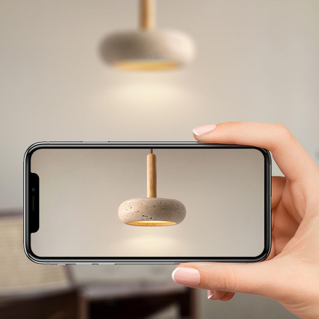 Rusti Natural Finish Sintered Stone Drum Pendant Light Image - 13