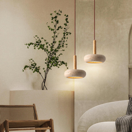 Rusti Natural Finish Sintered Stone Drum Pendant Light Image - 2