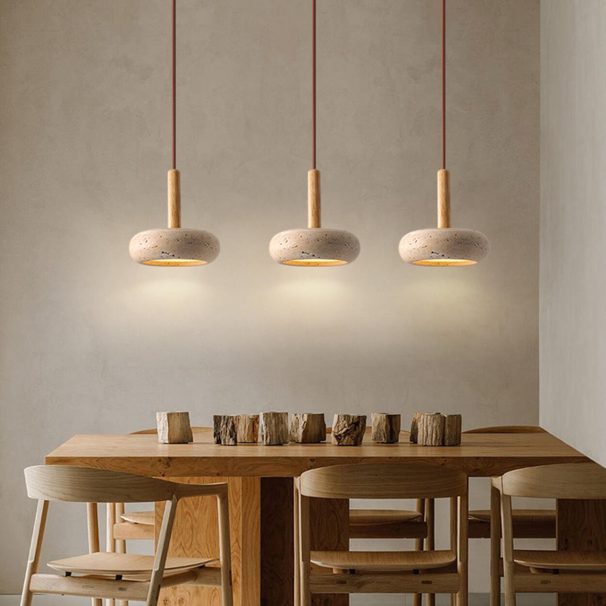 Rusti Natural Finish Sintered Stone Drum Pendant Light Image - 3