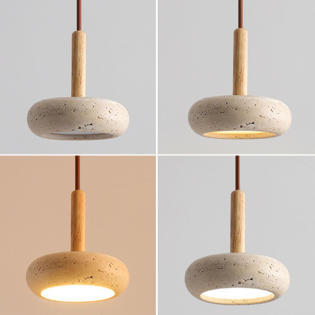 Rusti Natural Finish Sintered Stone Drum Pendant Light Image - 8