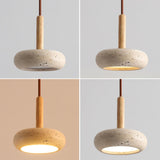Rusti Natural Finish Sintered Stone Drum Pendant Light Image - 8