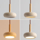 Rusti Natural Finish Sintered Stone Drum Pendant Light Image - 8