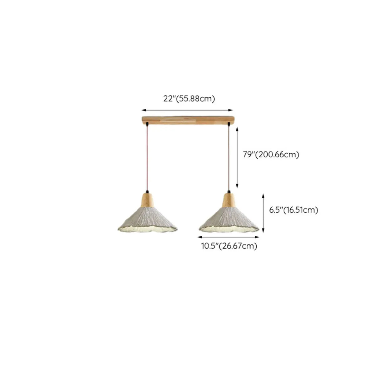 Rustic 3-Light Gray Cone Wood Island Ceiling Light 