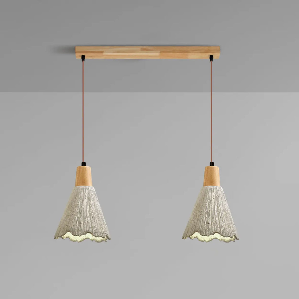 Rustic 3-Light Gray Cone Wood Island Ceiling Light Image - 5