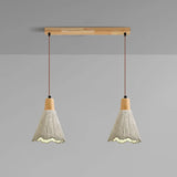 Rustic 3-Light Gray Cone Wood Island Ceiling Light Image - 5