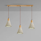 Rustic 3-Light Gray Cone Wood Island Ceiling Light Image - 7