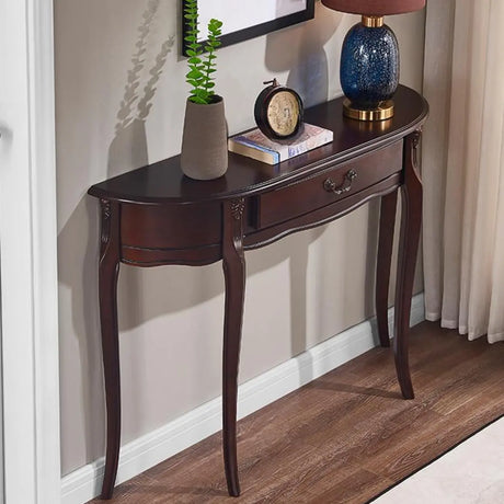 Rustic Accent Half Moon Wood Console Table with Drawer Image - 2