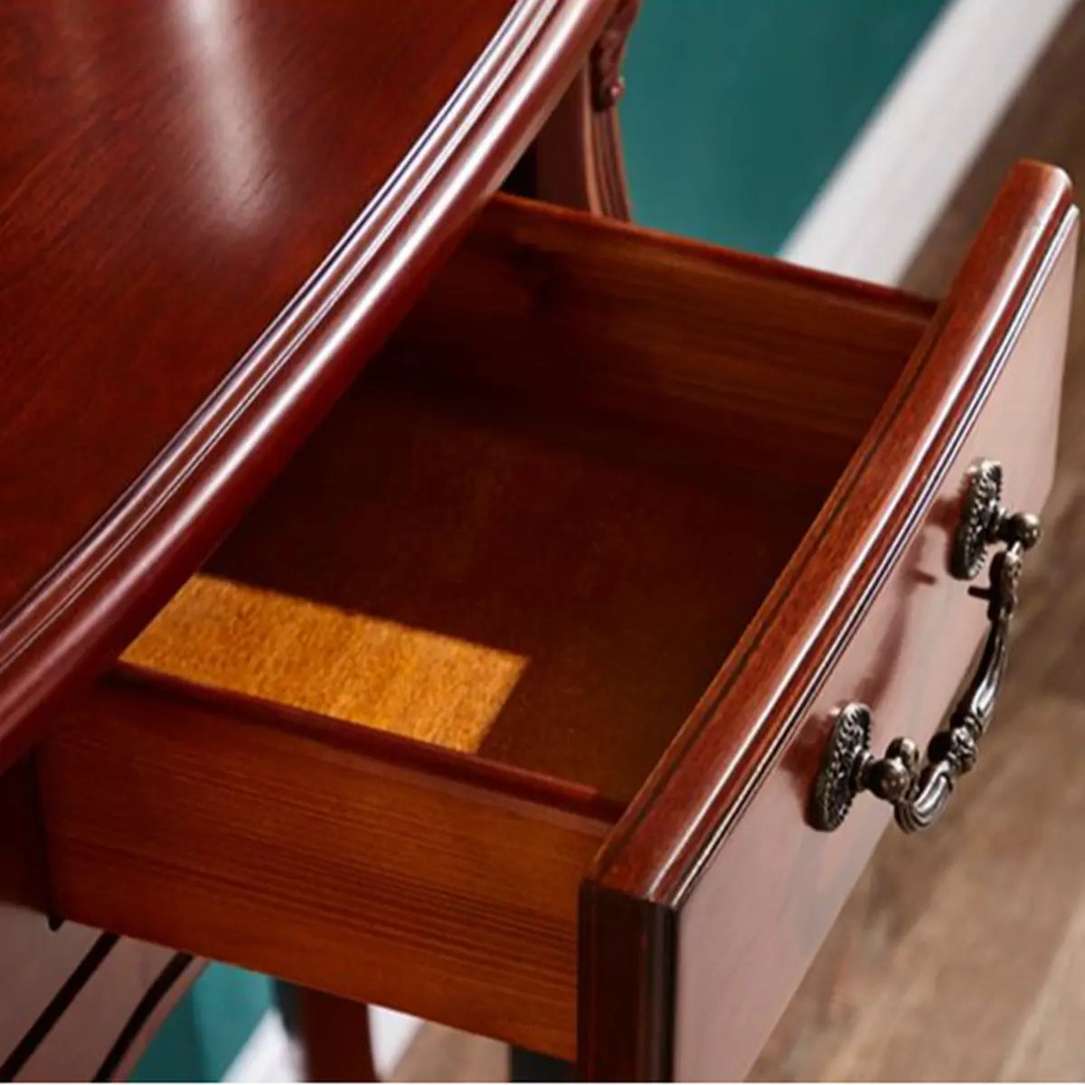 Rustic Accent Half Moon Wood Console Table with Drawer Image - 5