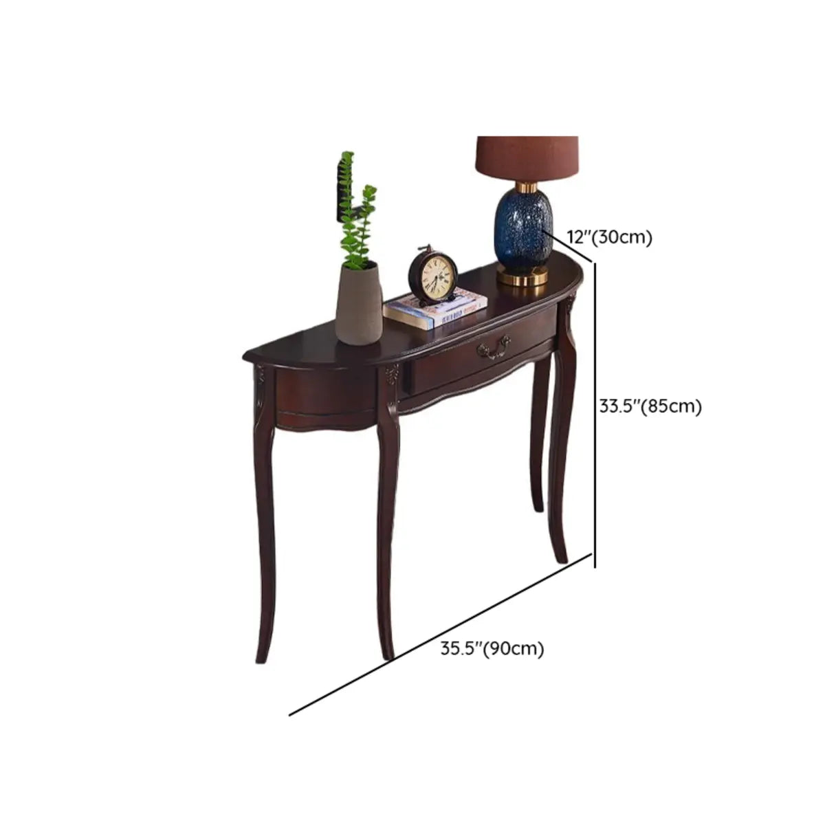 Rustic Accent Half Moon Wood Console Table with Drawer 