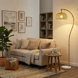 Rustic Arched Weaving Bamboo Foot Switch Floor Lamp Image - 2