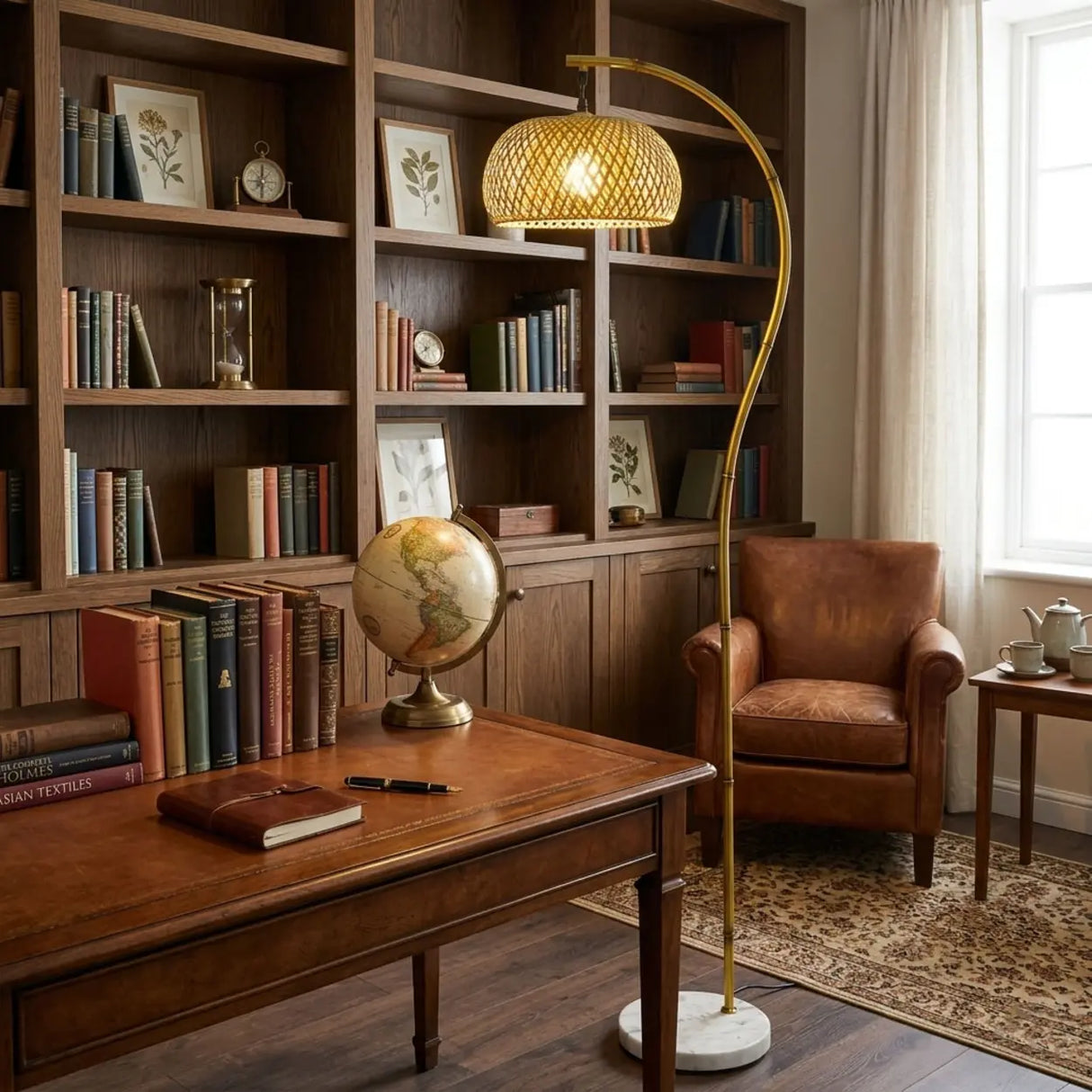Rustic Arched Weaving Bamboo Foot Switch Floor Lamp Image - 3