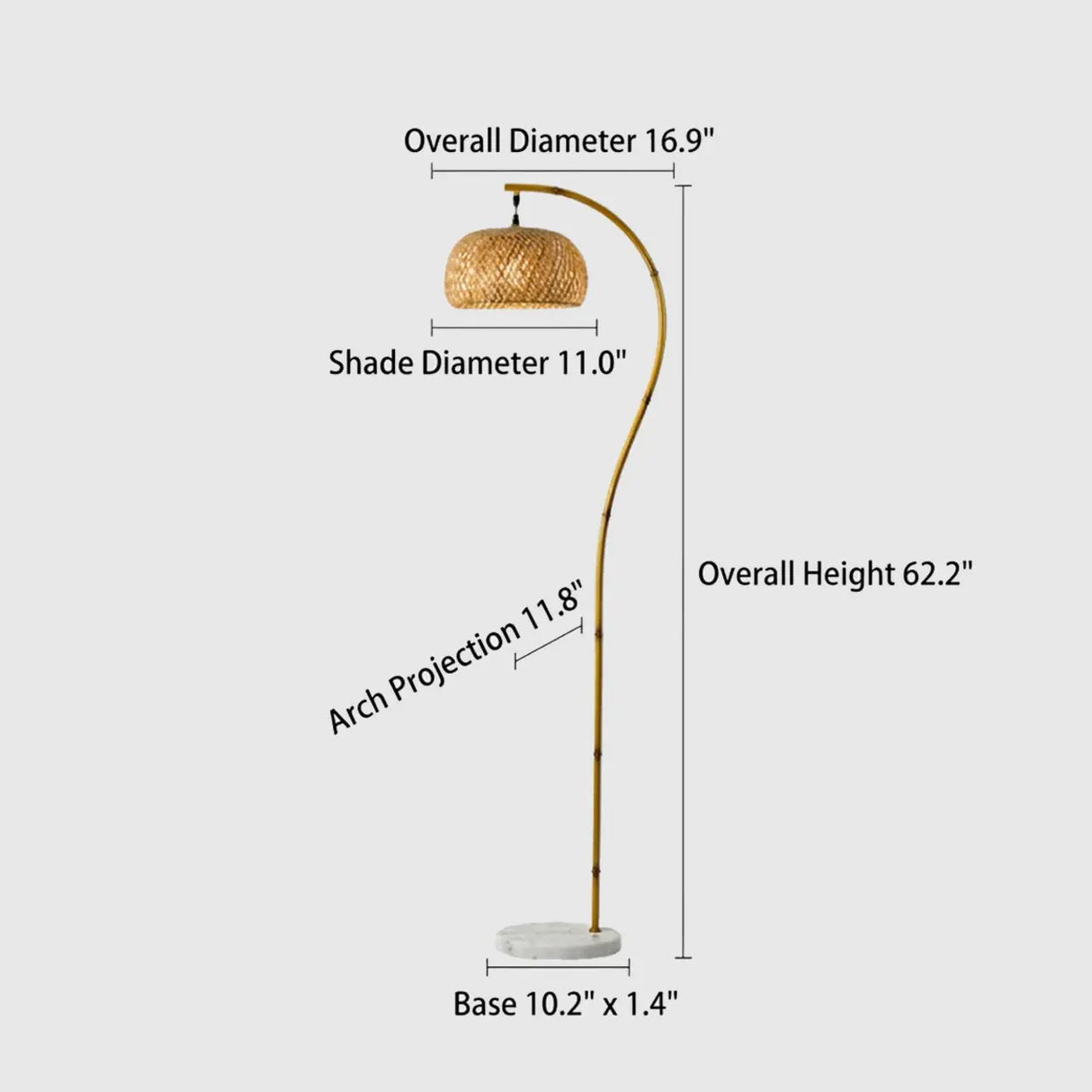Rustic Arched Weaving Bamboo Foot Switch Floor Lamp 