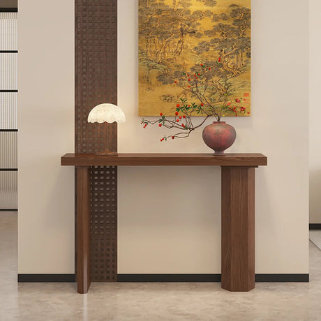 Rustic Asymmetric Wood Leg Entryway Console Table Image - 1