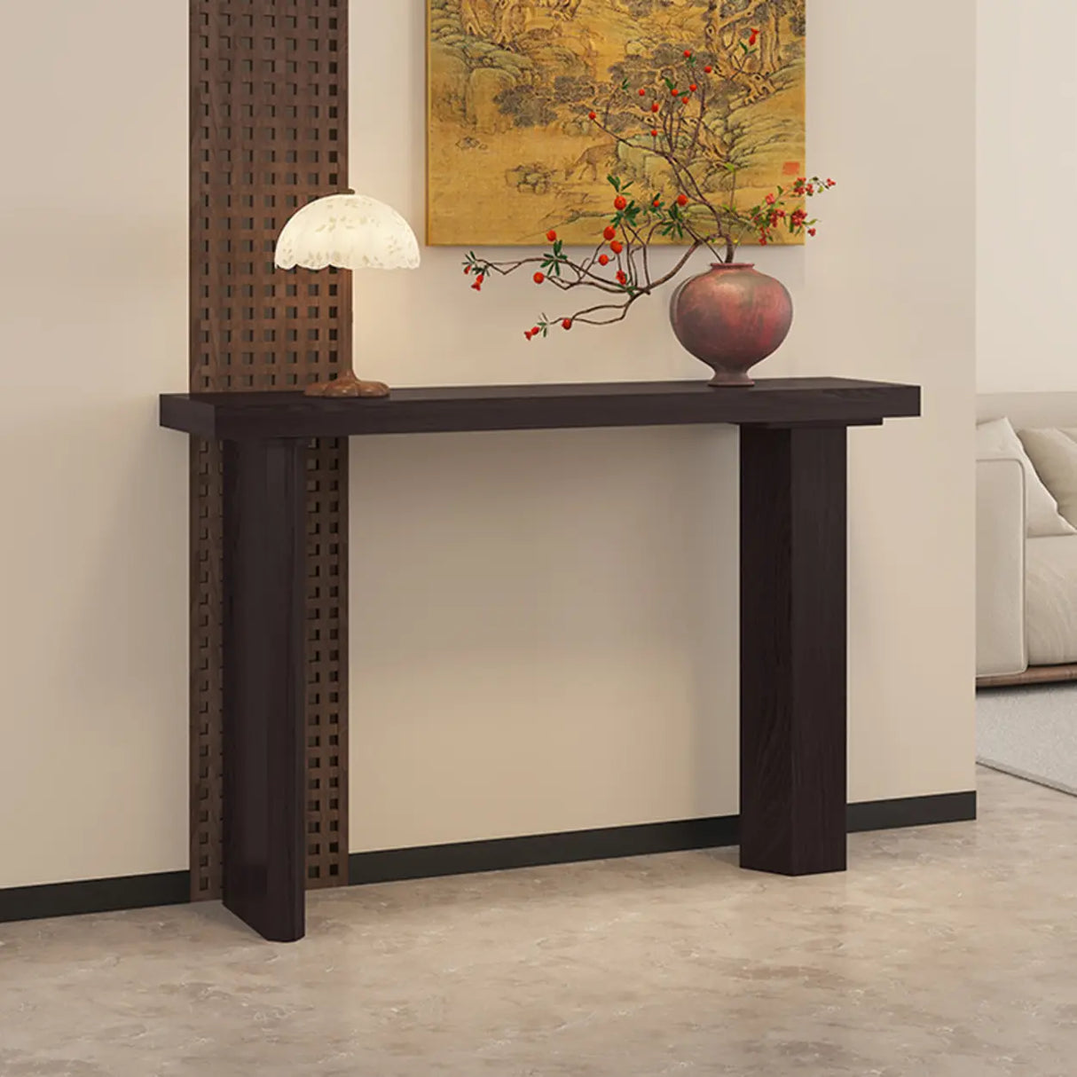 Rustic Asymmetric Wood Leg Entryway Console Table Image - 6