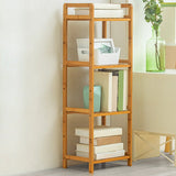 Rustic Bamboo Rectangular Open Shelf Storage Bookshelf Image - 12