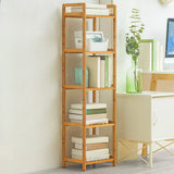 Rustic Bamboo Rectangular Open Shelf Storage Bookshelf Image - 13