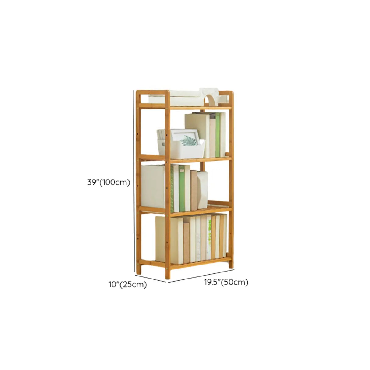 Rustic Bamboo Rectangular Open Shelf Storage Bookshelf 
