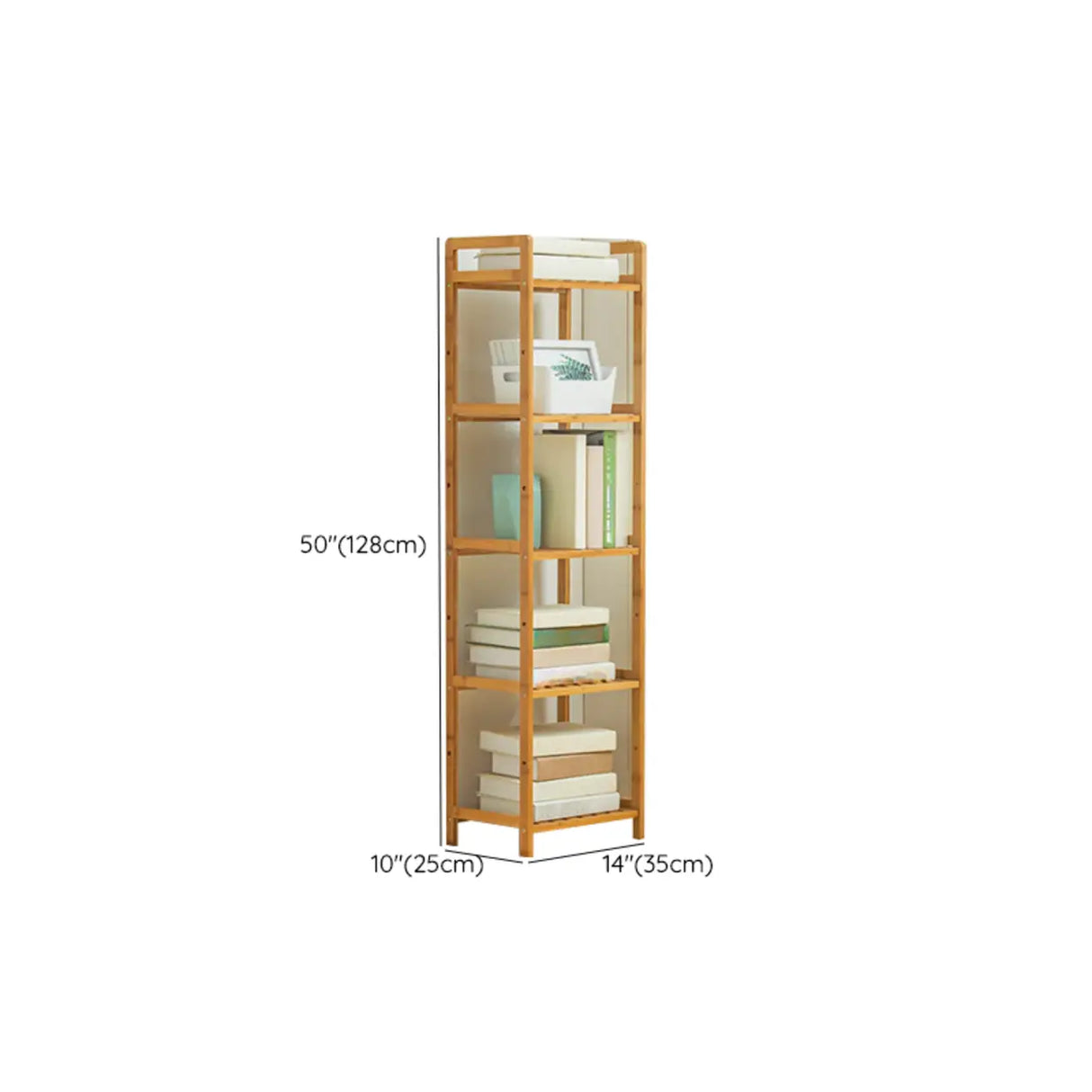 Rustic Bamboo Rectangular Open Shelf Storage Bookshelf Image - 18