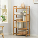 Rustic Bamboo Rectangular Open Shelf Storage Bookshelf Image - 1