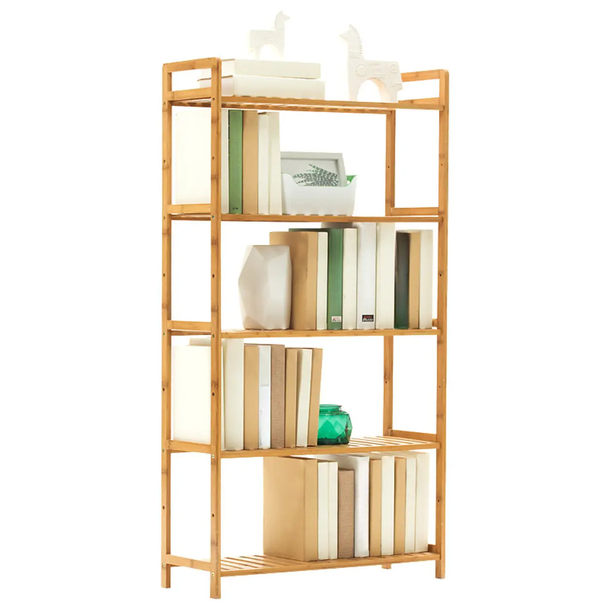 Rustic Bamboo Rectangular Open Shelf Storage Bookshelf Image - 3